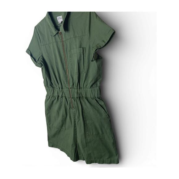 J.Crew Green Zip Front Utility Romper Shorts Size 6 Cotton Elastic Waist - Picture 4 of 16
